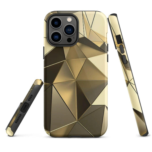 Gold Polygon Metal Double Layered Impact Resistant Tough iPhone Case 3D Wrap Matte or Glossy Finish CREATIVETECH