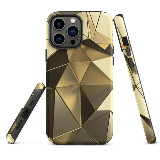 Gold Polygon Metal Double Layered Impact Resistant Tough iPhone Case 3D Wrap Matte or Glossy Finish CREATIVETECH