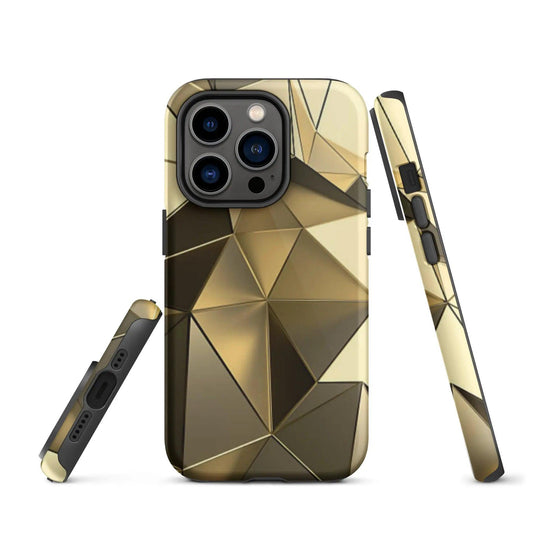 Gold Polygon Metal Double Layered Impact Resistant Tough iPhone Case 3D Wrap Matte or Glossy Finish CREATIVETECH