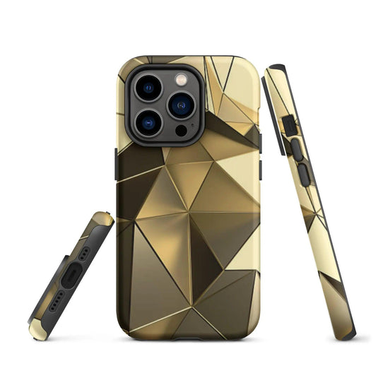 Gold Polygon Metal Double Layered Impact Resistant Tough iPhone Case 3D Wrap Matte or Glossy Finish CREATIVETECH