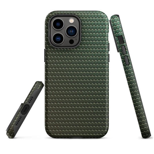Industrial Green Rubber Grid Double Layered Impact Resistant Tough iPhone Case 3D Wrap Matte or Glossy Finish CREATIVETECH
