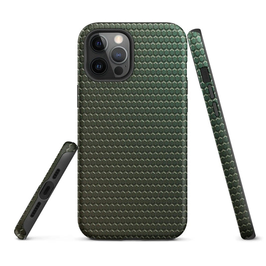 Industrial Green Rubber Grid Double Layered Impact Resistant Tough iPhone Case 3D Wrap Matte or Glossy Finish CREATIVETECH