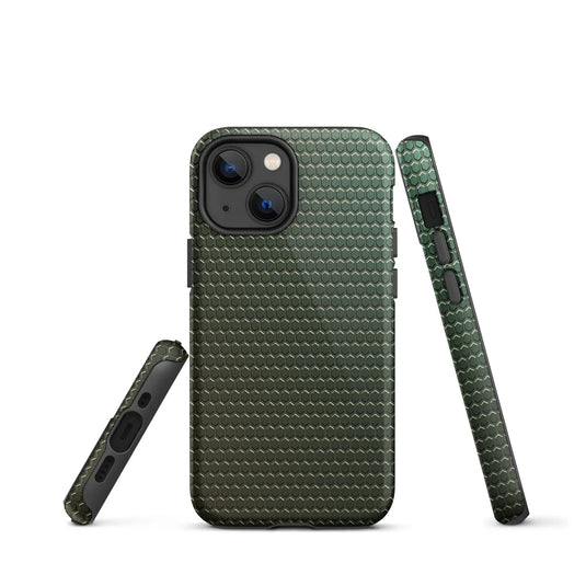 Industrial Green Rubber Grid Double Layered Impact Resistant Tough iPhone Case 3D Wrap Matte or Glossy Finish CREATIVETECH