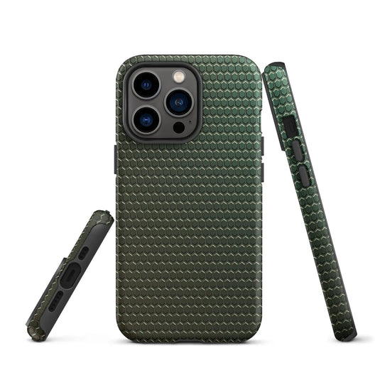 Industrial Green Rubber Grid Double Layered Impact Resistant Tough iPhone Case 3D Wrap Matte or Glossy Finish CREATIVETECH