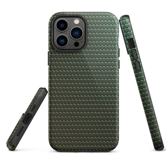 Industrial Green Rubber Grid Double Layered Impact Resistant Tough iPhone Case 3D Wrap Matte or Glossy Finish CREATIVETECH