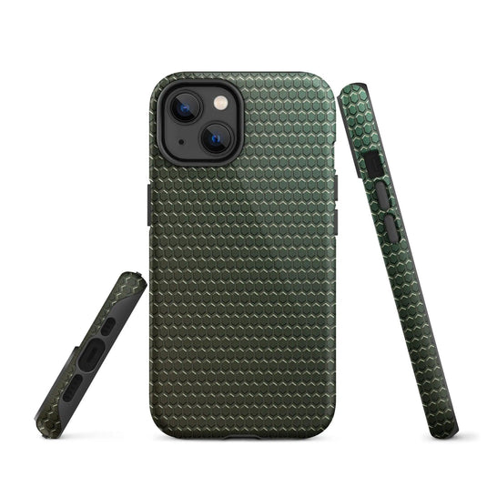 Industrial Green Rubber Grid Double Layered Impact Resistant Tough iPhone Case 3D Wrap Matte or Glossy Finish CREATIVETECH