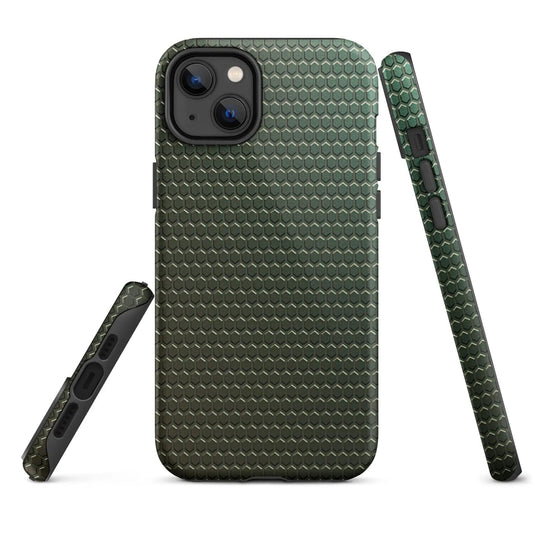 Industrial Green Rubber Grid Double Layered Impact Resistant Tough iPhone Case 3D Wrap Matte or Glossy Finish CREATIVETECH