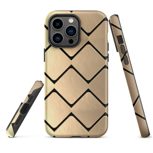 Metal Golden Grid Double Layered Impact Resistant Tough iPhone Case 3D Wrap Matte or Glossy Finish CREATIVETECH