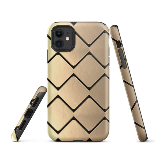 Metal Golden Grid Double Layered Impact Resistant Tough iPhone Case 3D Wrap Matte or Glossy Finish CREATIVETECH