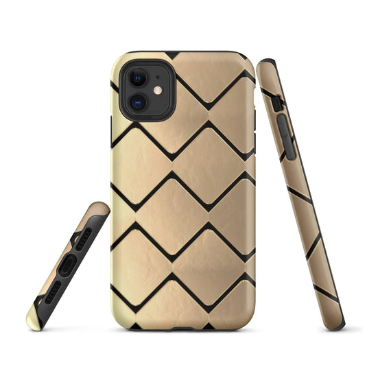 Metal Golden Grid Double Layered Impact Resistant Tough iPhone Case 3D Wrap Matte or Glossy Finish CREATIVETECH