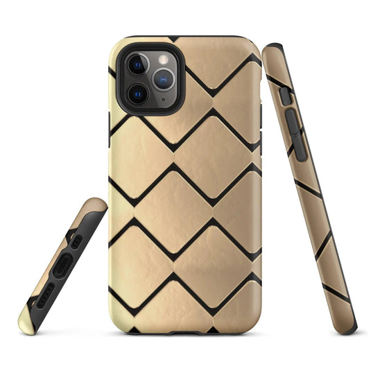 Metal Golden Grid Double Layered Impact Resistant Tough iPhone Case 3D Wrap Matte or Glossy Finish CREATIVETECH