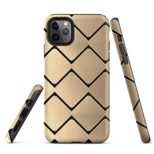 Metal Golden Grid Double Layered Impact Resistant Tough iPhone Case 3D Wrap Matte or Glossy Finish CREATIVETECH