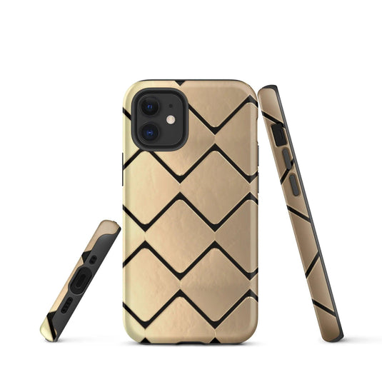 Metal Golden Grid Double Layered Impact Resistant Tough iPhone Case 3D Wrap Matte or Glossy Finish CREATIVETECH