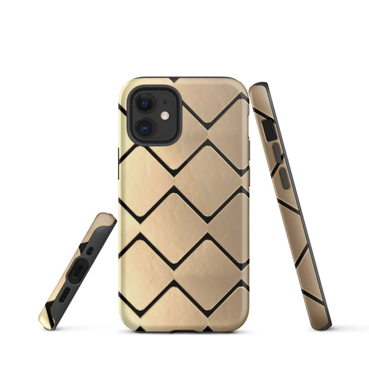 Metal Golden Grid Double Layered Impact Resistant Tough iPhone Case 3D Wrap Matte or Glossy Finish CREATIVETECH