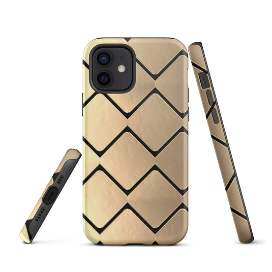 Metal Golden Grid Double Layered Impact Resistant Tough iPhone Case 3D Wrap Matte or Glossy Finish CREATIVETECH