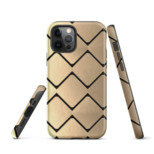 Metal Golden Grid Double Layered Impact Resistant Tough iPhone Case 3D Wrap Matte or Glossy Finish CREATIVETECH