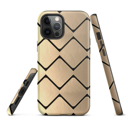 Metal Golden Grid Double Layered Impact Resistant Tough iPhone Case 3D Wrap Matte or Glossy Finish CREATIVETECH