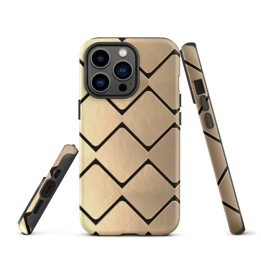 Metal Golden Grid Double Layered Impact Resistant Tough iPhone Case 3D Wrap Matte or Glossy Finish CREATIVETECH