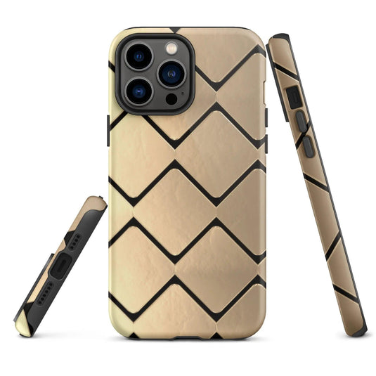 Metal Golden Grid Double Layered Impact Resistant Tough iPhone Case 3D Wrap Matte or Glossy Finish CREATIVETECH