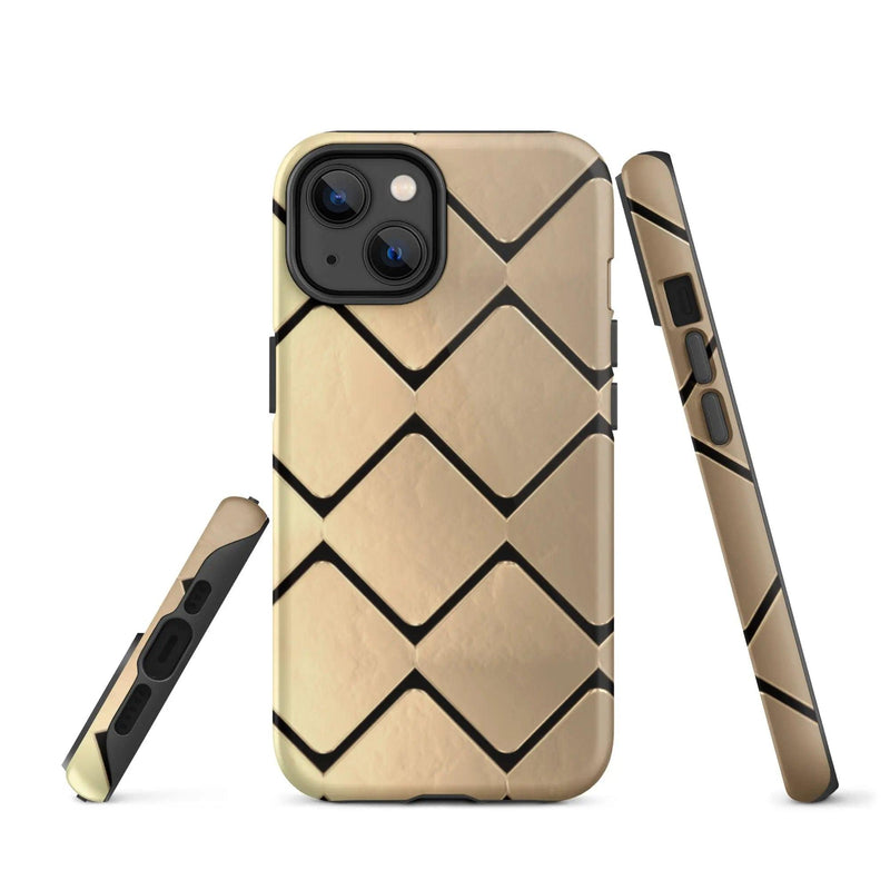 Load image into Gallery viewer, Metal Golden Grid Double Layered Impact Resistant Tough iPhone Case 3D Wrap Matte or Glossy Finish CREATIVETECH