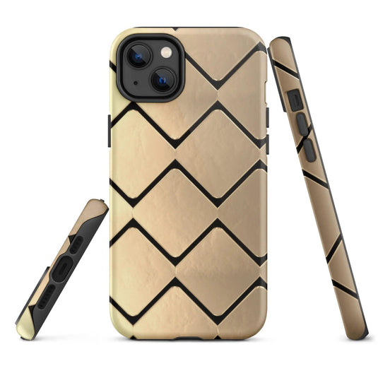 Metal Golden Grid Double Layered Impact Resistant Tough iPhone Case 3D Wrap Matte or Glossy Finish CREATIVETECH