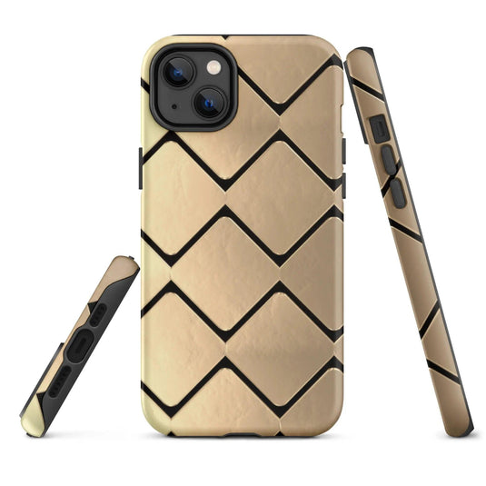 Metal Golden Grid Double Layered Impact Resistant Tough iPhone Case 3D Wrap Matte or Glossy Finish CREATIVETECH