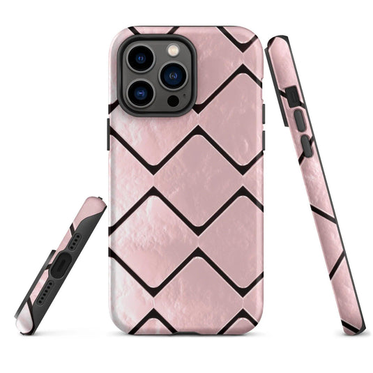 Metal Rose Gold Grid Double Layered Impact Resistant Tough iPhone Case 3D Wrap Matte or Glossy Finish CREATIVETECH