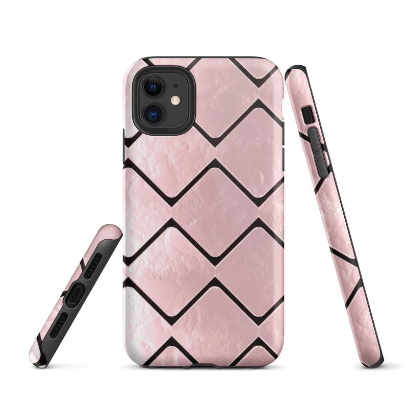 Load image into Gallery viewer, Metal Rose Gold Grid Double Layered Impact Resistant Tough iPhone Case 3D Wrap Matte or Glossy Finish CREATIVETECH