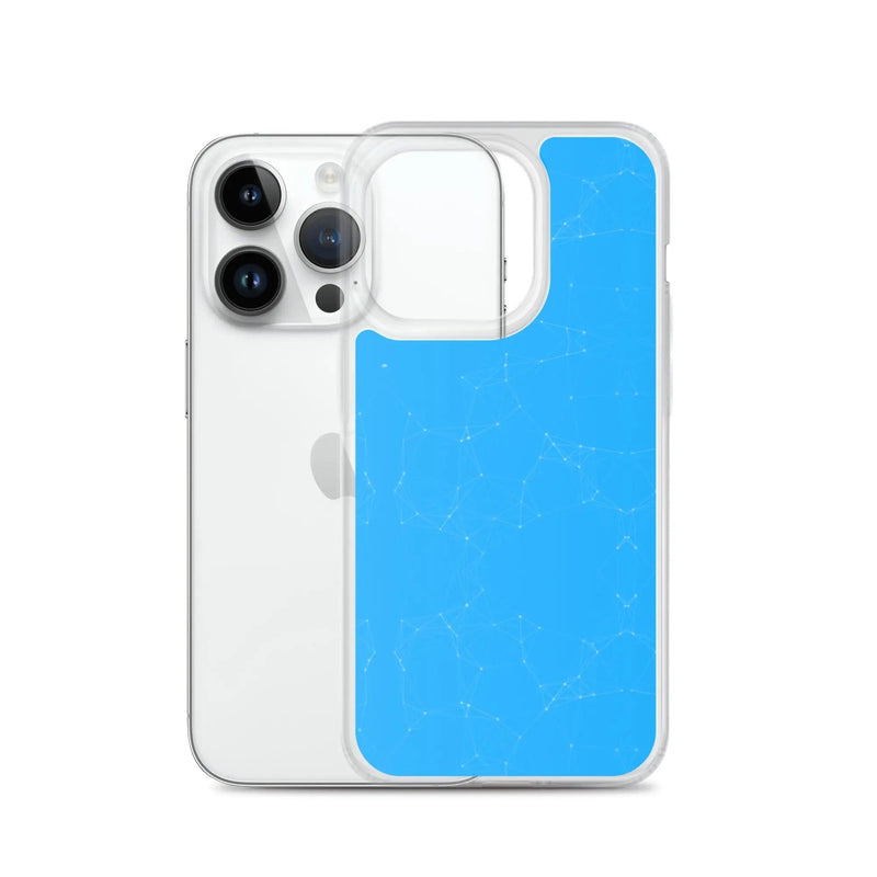 Load image into Gallery viewer, Neon Blue Cyber Polygon Flexible Clear iPhone Case Bump Resistant Corners CREATIVETECH