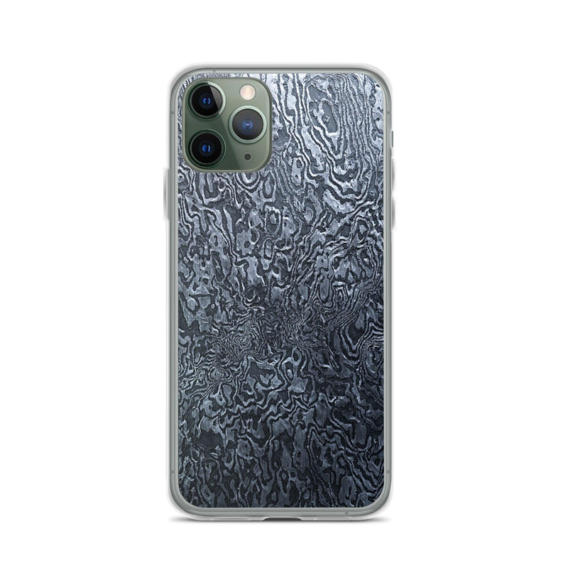 Load image into Gallery viewer, Damascus Steel Industrial Style Dark Grey Black Flexible Clear iPhone Case Bump Resistant Corners CREATIVETECH