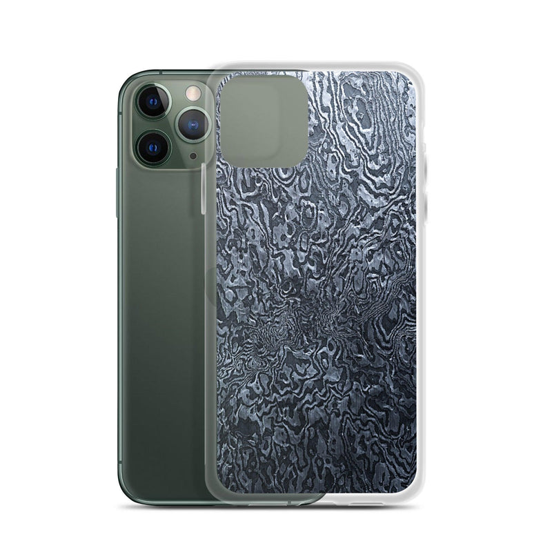 Load image into Gallery viewer, Damascus Steel Industrial Style Dark Grey Black Flexible Clear iPhone Case Bump Resistant Corners CREATIVETECH
