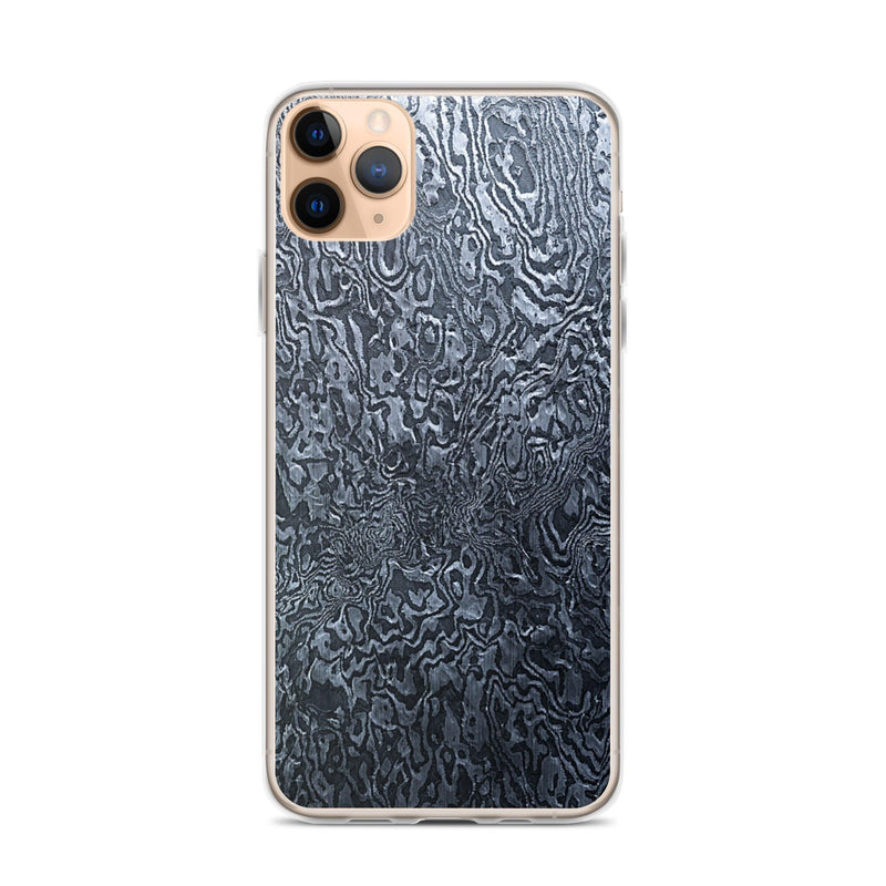 Load image into Gallery viewer, Damascus Steel Industrial Style Dark Grey Black Flexible Clear iPhone Case Bump Resistant Corners CREATIVETECH
