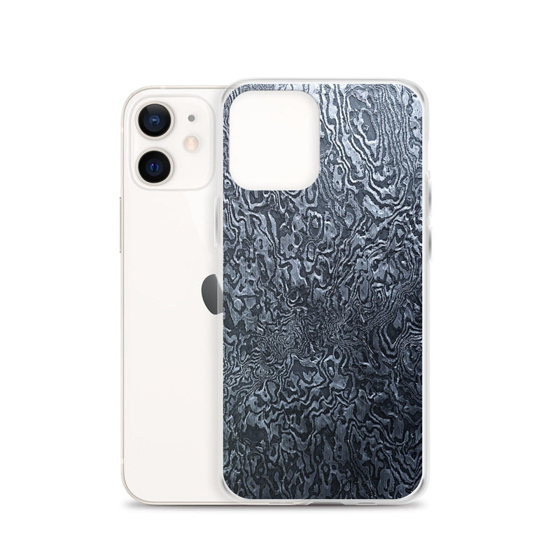 Load image into Gallery viewer, Damascus Steel Industrial Style Dark Grey Black Flexible Clear iPhone Case Bump Resistant Corners CREATIVETECH