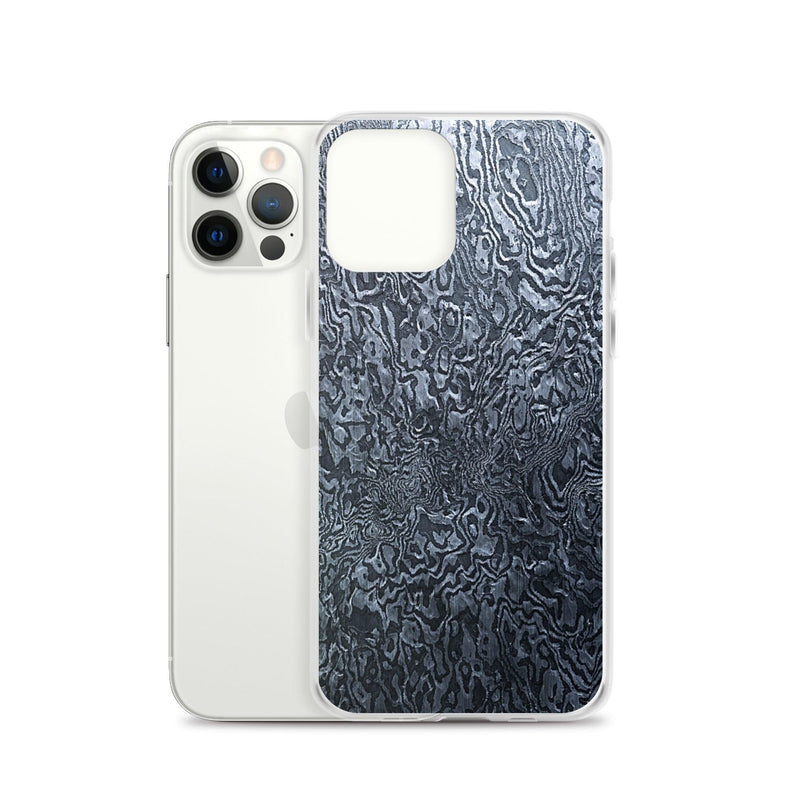 Load image into Gallery viewer, Damascus Steel Industrial Style Dark Grey Black Flexible Clear iPhone Case Bump Resistant Corners CREATIVETECH