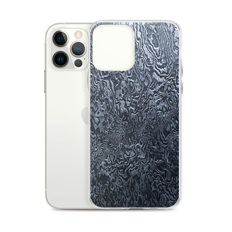 Load image into Gallery viewer, Damascus Steel Industrial Style Dark Grey Black Flexible Clear iPhone Case Bump Resistant Corners CREATIVETECH
