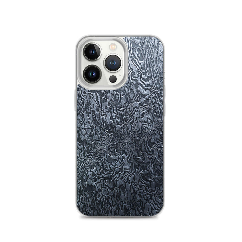 Load image into Gallery viewer, Damascus Steel Industrial Style Dark Grey Black Flexible Clear iPhone Case Bump Resistant Corners CREATIVETECH