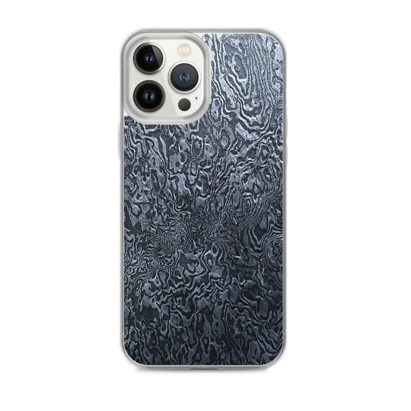 Load image into Gallery viewer, Damascus Steel Industrial Style Dark Grey Black Flexible Clear iPhone Case Bump Resistant Corners CREATIVETECH