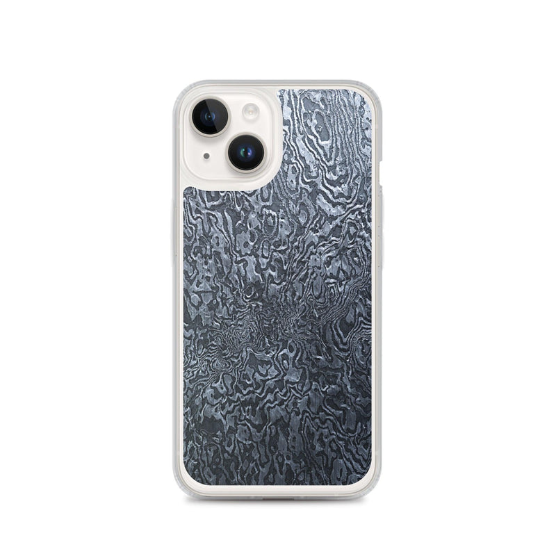 Load image into Gallery viewer, Damascus Steel Industrial Style Dark Grey Black Flexible Clear iPhone Case Bump Resistant Corners CREATIVETECH