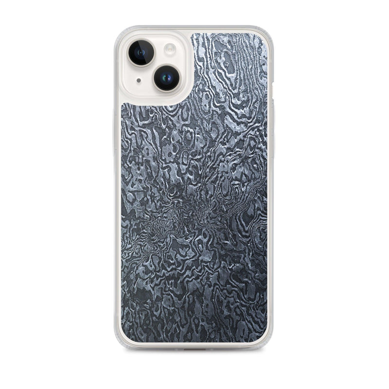 Load image into Gallery viewer, Damascus Steel Industrial Style Dark Grey Black Flexible Clear iPhone Case Bump Resistant Corners CREATIVETECH