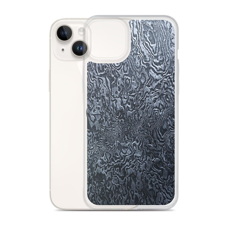 Load image into Gallery viewer, Damascus Steel Industrial Style Dark Grey Black Flexible Clear iPhone Case Bump Resistant Corners CREATIVETECH