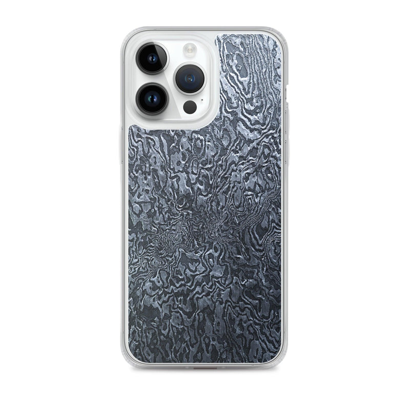 Load image into Gallery viewer, Damascus Steel Industrial Style Dark Grey Black Flexible Clear iPhone Case Bump Resistant Corners CREATIVETECH