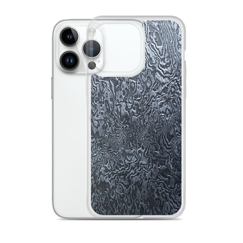 Load image into Gallery viewer, Damascus Steel Industrial Style Dark Grey Black Flexible Clear iPhone Case Bump Resistant Corners CREATIVETECH
