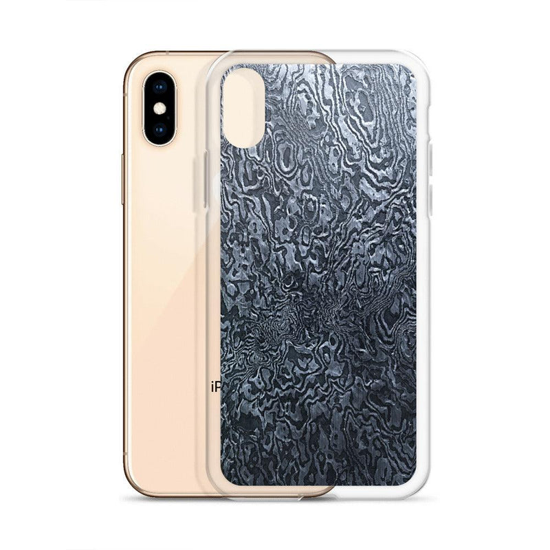 Load image into Gallery viewer, Damascus Steel Industrial Style Dark Grey Black Flexible Clear iPhone Case Bump Resistant Corners CREATIVETECH
