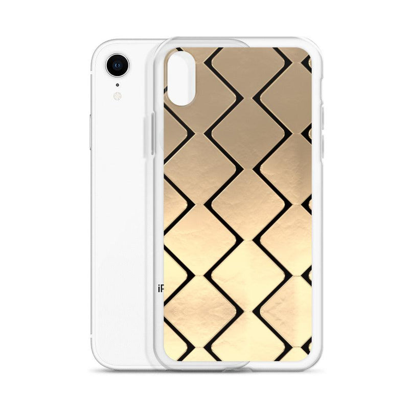 Load image into Gallery viewer, Metal Golden Grid Flexible Clear iPhone Case Bump Resistant Corners CREATIVETECH