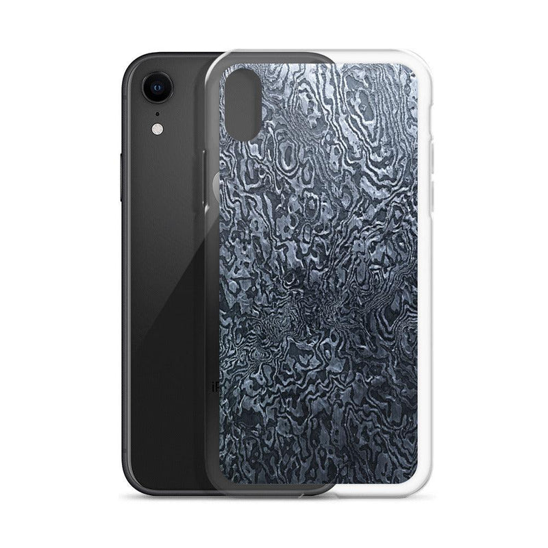 Load image into Gallery viewer, Damascus Steel Industrial Style Dark Grey Black Flexible Clear iPhone Case Bump Resistant Corners CREATIVETECH