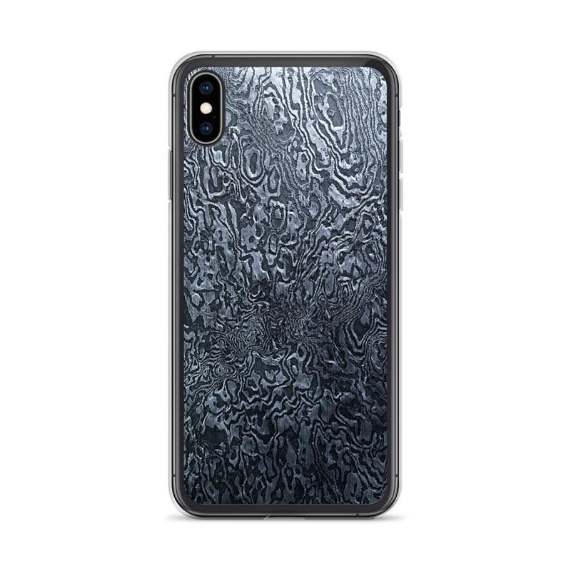 Load image into Gallery viewer, Damascus Steel Industrial Style Dark Grey Black Flexible Clear iPhone Case Bump Resistant Corners CREATIVETECH
