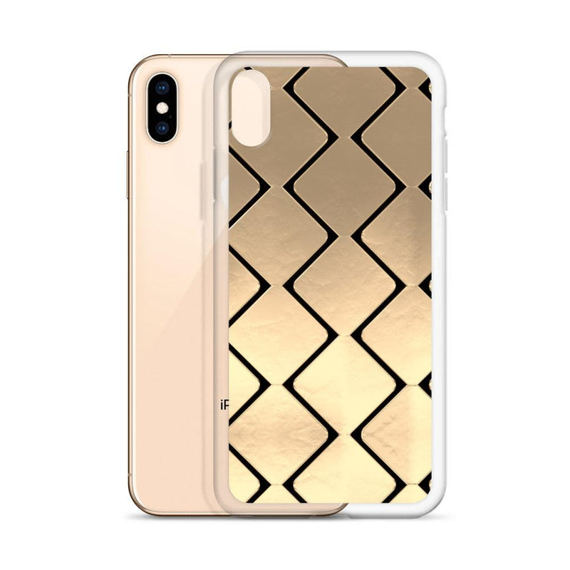 Load image into Gallery viewer, Metal Golden Grid Flexible Clear iPhone Case Bump Resistant Corners CREATIVETECH