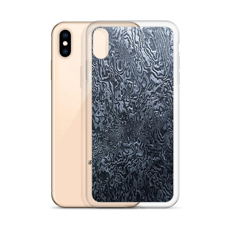 Load image into Gallery viewer, Damascus Steel Industrial Style Dark Grey Black Flexible Clear iPhone Case Bump Resistant Corners CREATIVETECH
