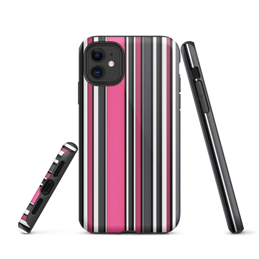 Pink White Black Striped Colorful Hardshell iPhone Case Double Layer Impact Resistant Tough 3D Wrap Matte or Glossy Finish CREATIVETECH