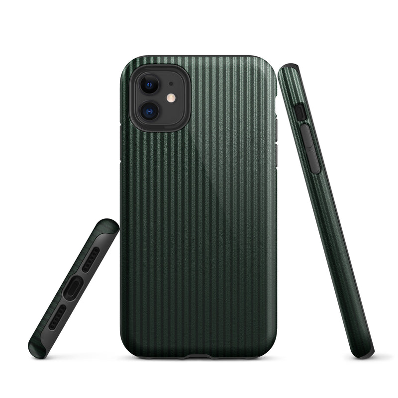 Load image into Gallery viewer, Dark Green Carbon Fiber Striped iPhone Case Hardshell 3D Wrap Thermal Plain Color CREATIVETECH